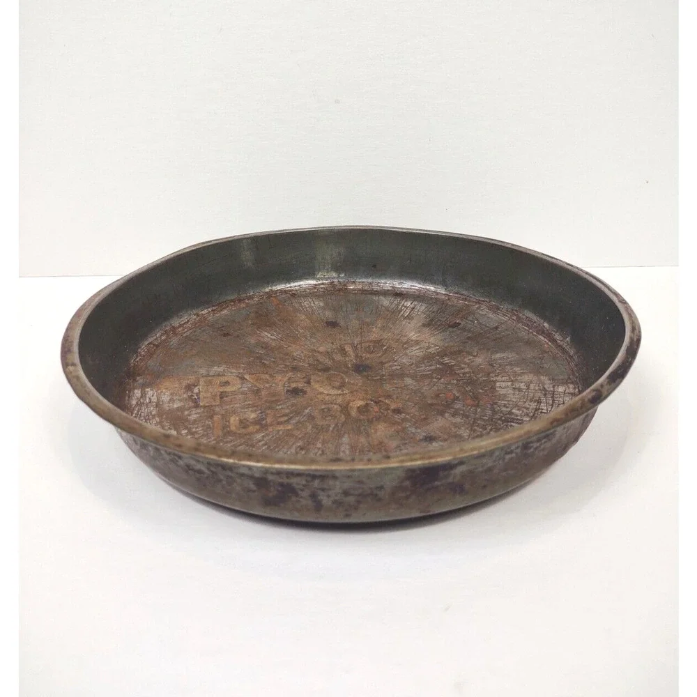 PY-O-MY Ice Box Pie Round Pie Pan Tin Rustic Bakeware Advertising Decor MCM